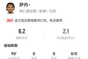 走前坑把老东家?萨内告别战辣眼：2丢单刀2放高射炮 仅1次过人